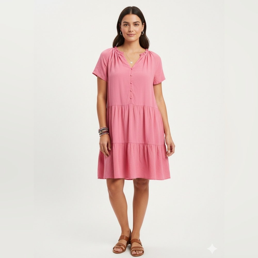LOFT Vibrant Pink Ruffled Dress